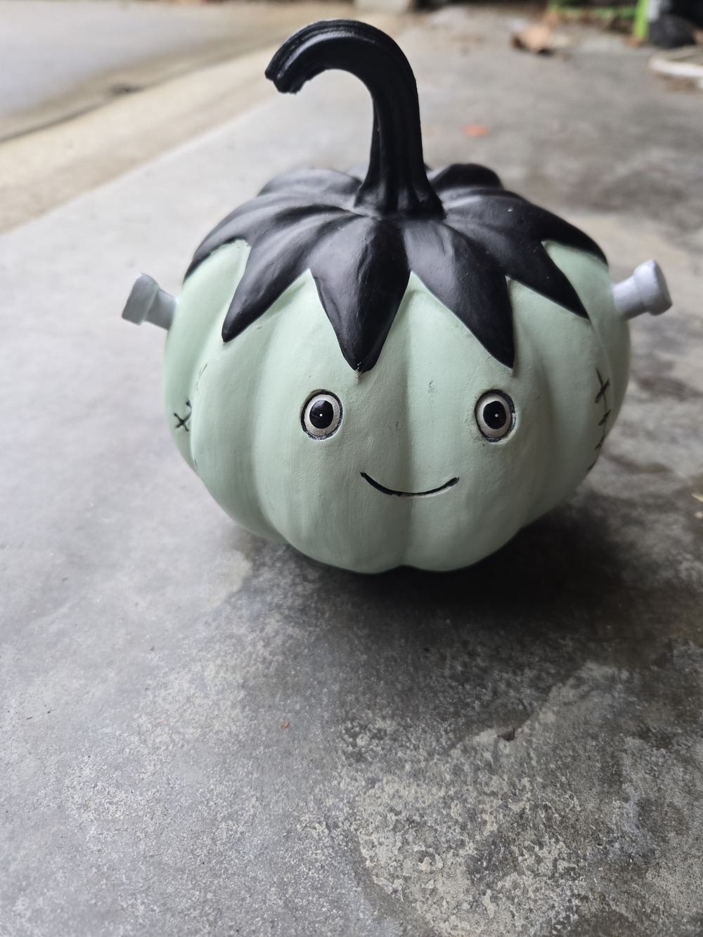 Mint Green Halloween Pumpkin Figurine with Black Stem - Decorative Accent